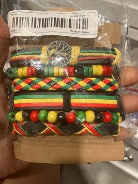 Rasta Multi-Strand Leather and Bead Bracelet Set